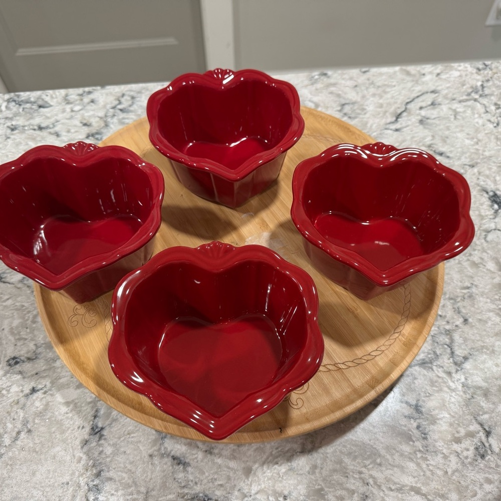 Princess House Red Heart-Shaped Bowls